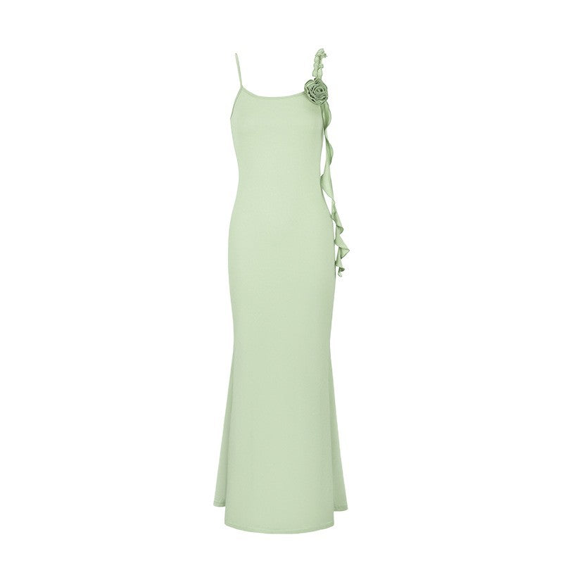 Damen Elegantes Maxikleid mit floralem Necktie und asymmetrischen Rüschen Echo Archiv