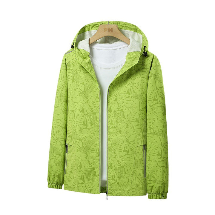 Herren Leichte Kapuzen-Windjacke mit botanischem Alloverprint und elastischen Bündchen Echo Archiv