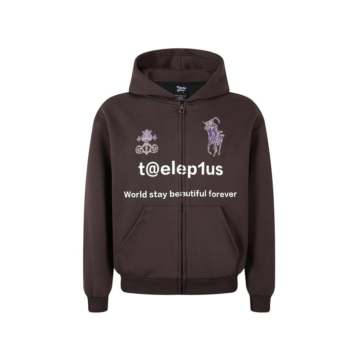 Unisex Kapuzen‑Zipjacke mit gestickten Wappen und Frontprint Echoarchiv