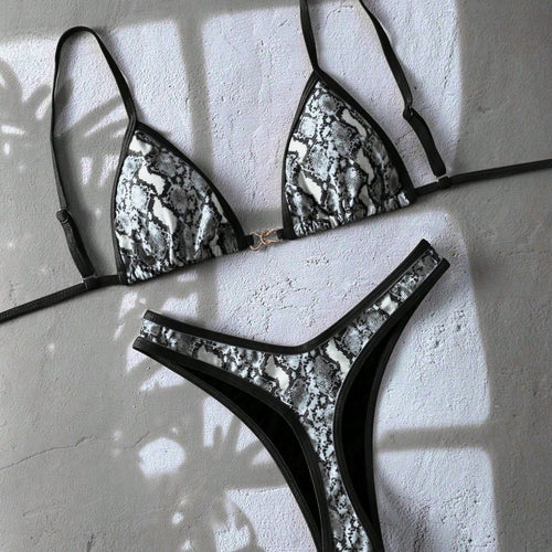 Damen verstellbarer Triangel-Bikini mit floraler Einfassung Echo Archiv