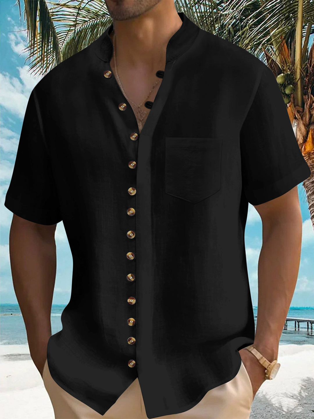 Herren Kurzarm Hemd mit modernem Knopfdesign Echoarchiv