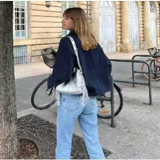 Damen Kurzer Boxy-Wollmix-Peacoat mit doppelreihiger Knopfleiste und aufgesetzten Taschen Echo Archiv