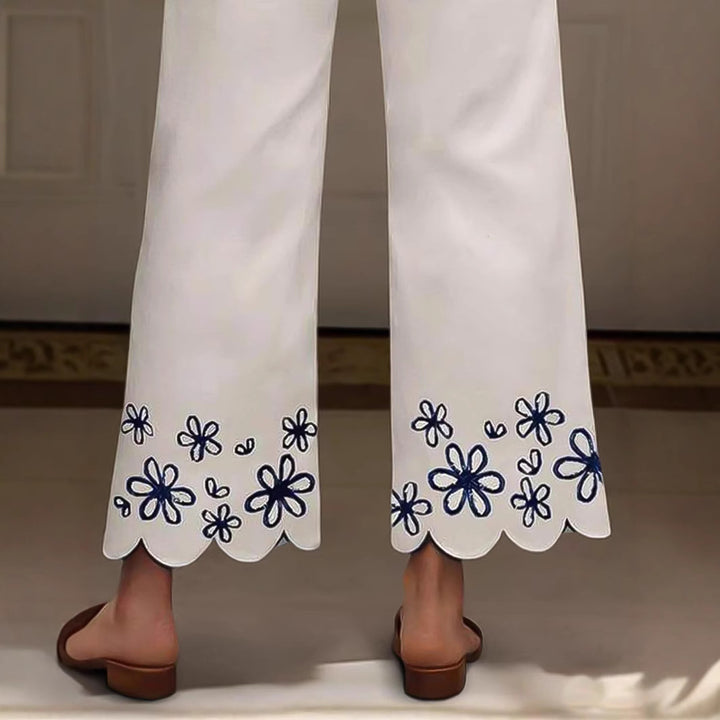 Damen Weite Culotte-Jeans mit gesticktem Blumenmuster Echo Archiv