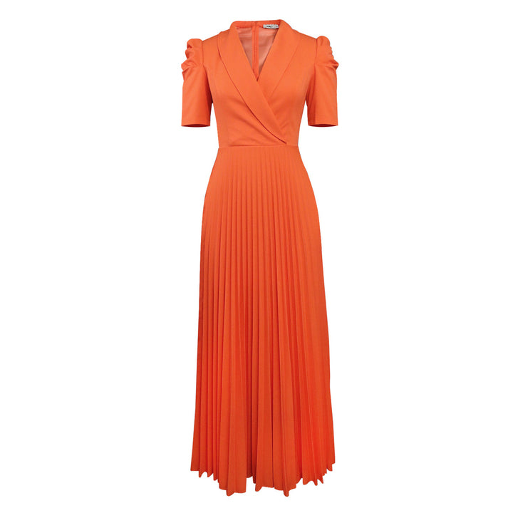 Damen elegantes Wickelkleid mit plissiertem Rock und Puffärmeln Echo Archiv