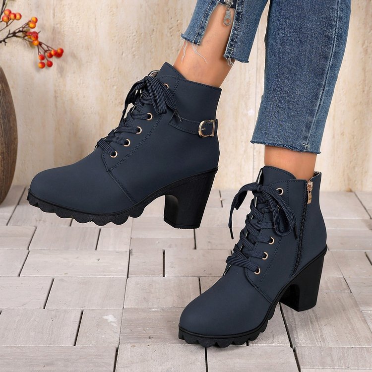 Damen nan knöchelhohe Schnür-Stiefelette mit seitlichem Reißverschluss, dekorativer Gürtelschlaufe, mittelhohem Blockabsatz und profilstarker Laufsohle Echo Archiv