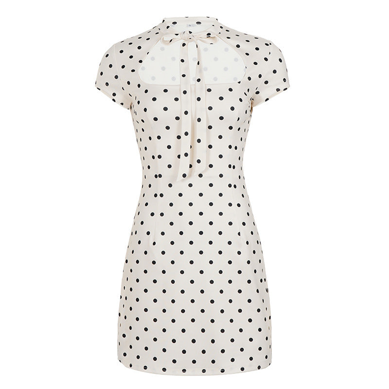 Damen Polka-Dots Minikleid mit modernem Kragen und verspieltem Schleifendetail Echo Archiv