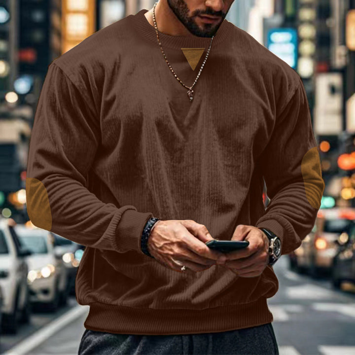 Herren gemütlicher Rundhals Pullover mit Ellbogenpatches Echoarchiv