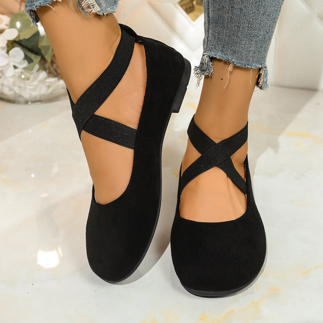 Damen Ballerinas mit elastischen Kreuzriemen und weichem Samtvelours-Obermaterial – Lioré