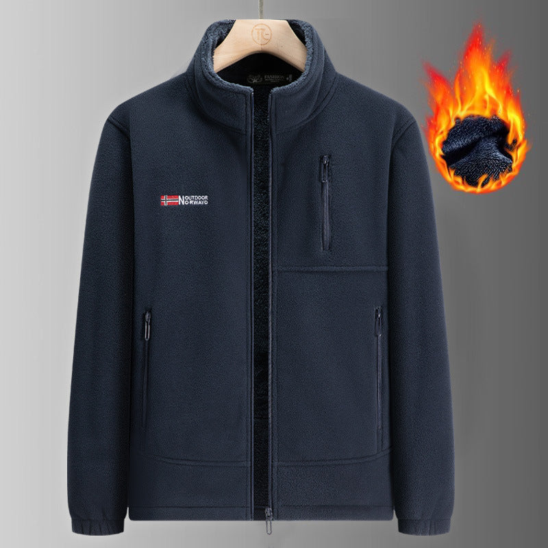 Herren Fleecejacke mit Teddyfutter, Stehkragen und mehreren Reißverschlusstaschen Echoarchiv