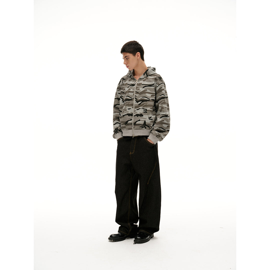Unisex Oversize-Kapuzenjacke mit durchgehendem Reißverschluss und Camouflage-Print Echoarchiv