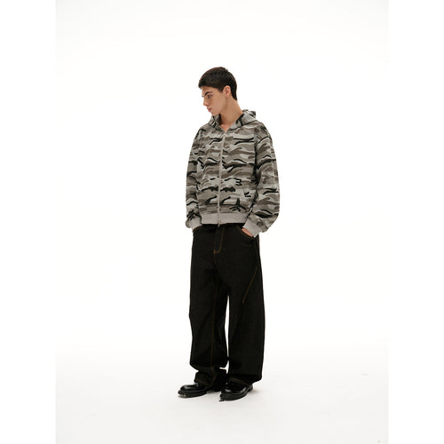 Unisex Oversize-Kapuzenjacke mit durchgehendem Reißverschluss und Camouflage-Print Echoarchiv