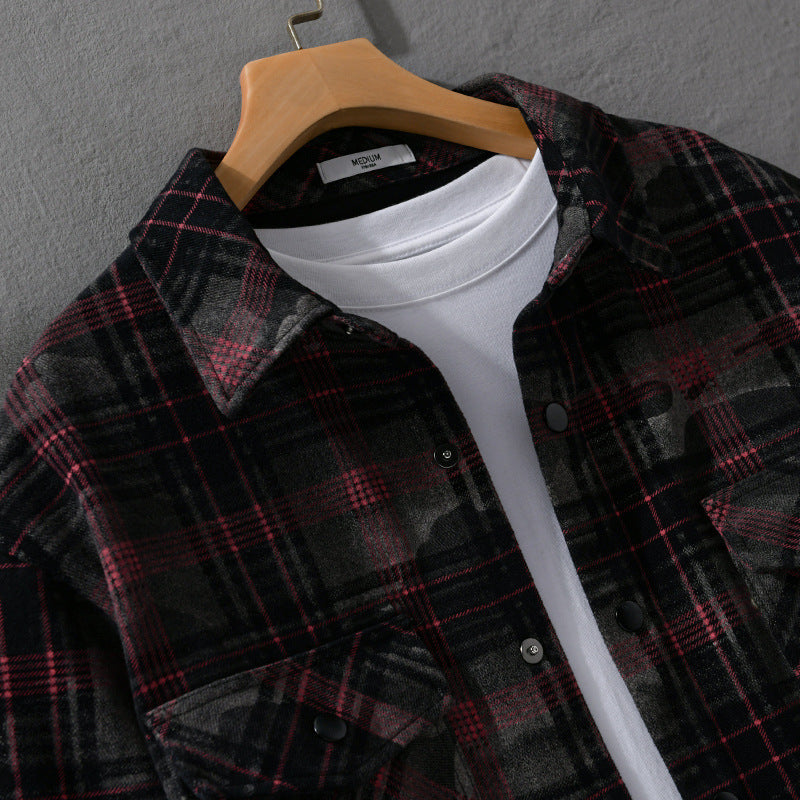 Herren Kariertes Overshirt aus flauschigem Flanell mit Brusttaschen Echoarchiv