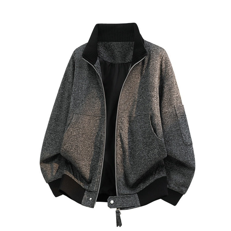Herren Oversize Melange-Field-Bomberjacke aus Wollmix mit hohem Rippenkragen & Utility-Ärmeltasche Echoarchiv