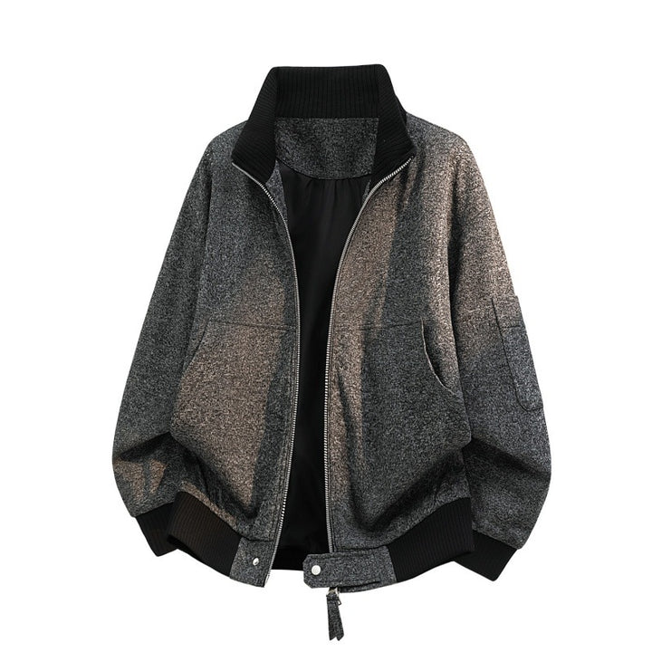 Herren Oversize Melange-Field-Bomberjacke aus Wollmix mit hohem Rippenkragen & Utility-Ärmeltasche Echoarchiv