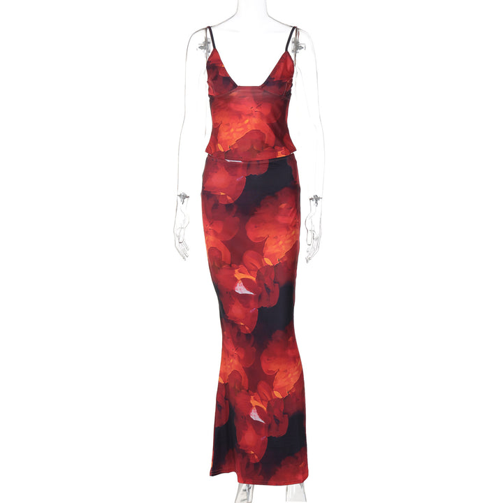 Damen Elegantes Maxikleid mit floralem Muster und Spaghetti-Trägern Echo Archiv