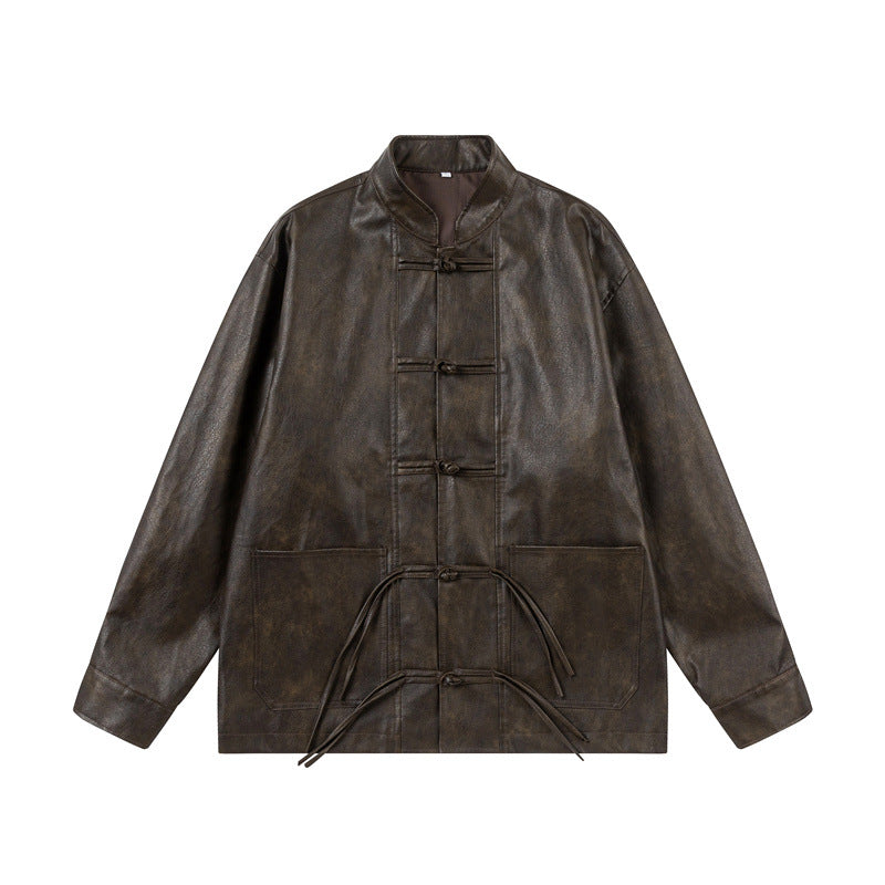 Unisex Asiatisch inspiriertes Oversize-Jackett mit Mandarinkragen und Knotenverschlüssen Echoarchiv