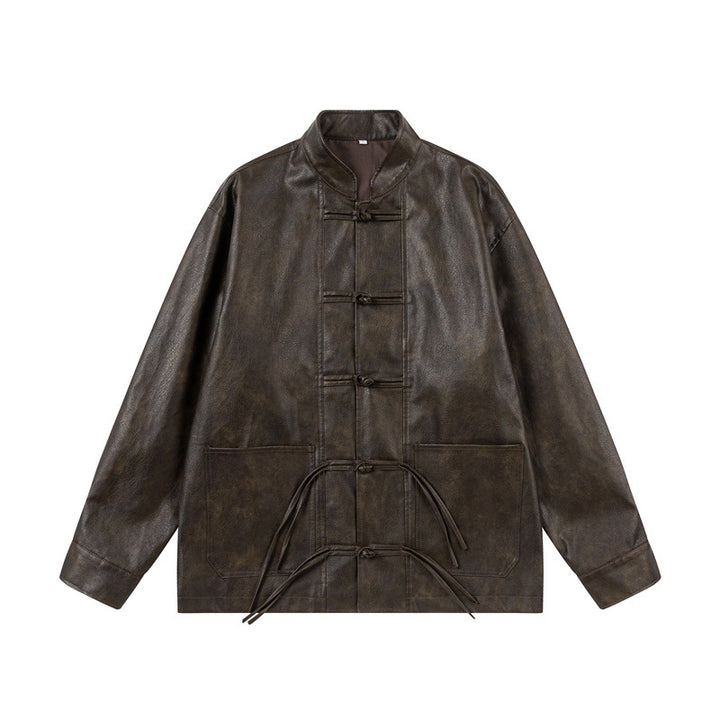 Unisex Asiatisch inspiriertes Oversize-Jackett mit Mandarinkragen und Knotenverschlüssen Echoarchiv