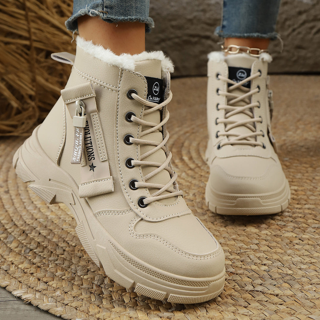 Damen Gefütterte Schnür-Stiefelette mit dicker Profilsohle und Seitenreißverschluss Echo Archiv