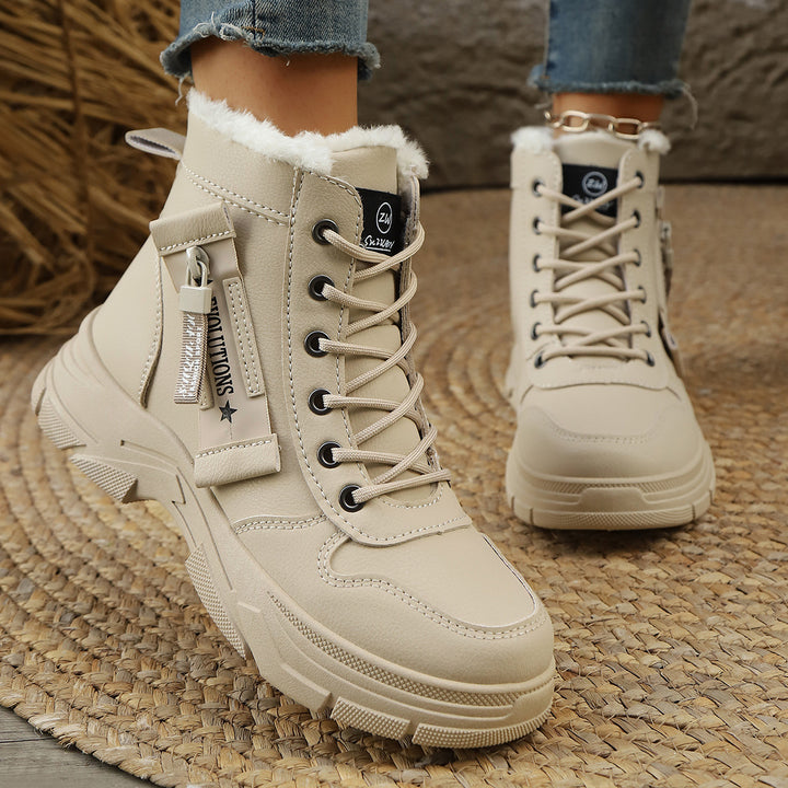 Damen Gefütterte Schnür-Stiefelette mit dicker Profilsohle und Seitenreißverschluss Echo Archiv