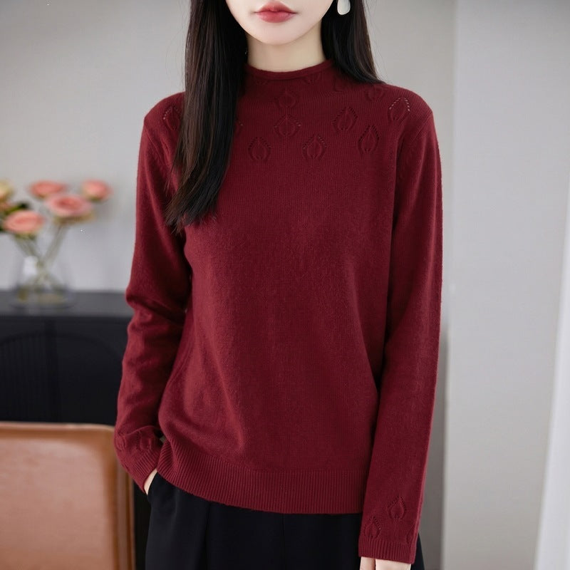 Damen Kurzrollkragenpullover aus Feinstrick mit Ajour‑Yoke und geripptem Saum Echoarchiv