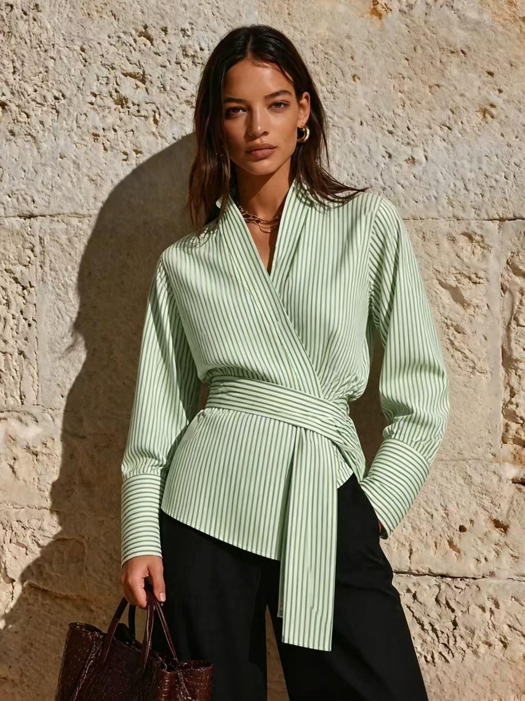 Damen Elegantes Wickeloberteil mit Streifen Echo Archiv
