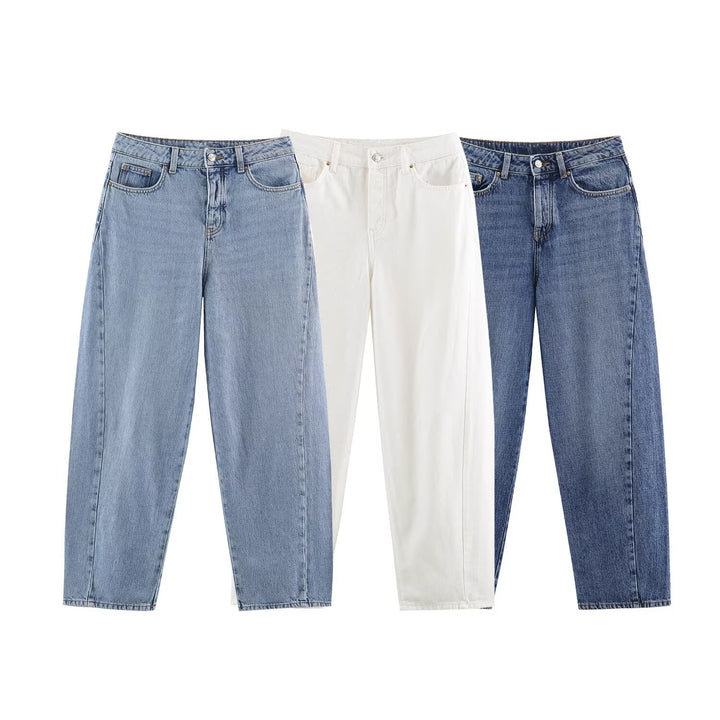 Damen Hochtaillierte weite Jeans mit geradem Bein und Cropped-Länge Echoarchiv