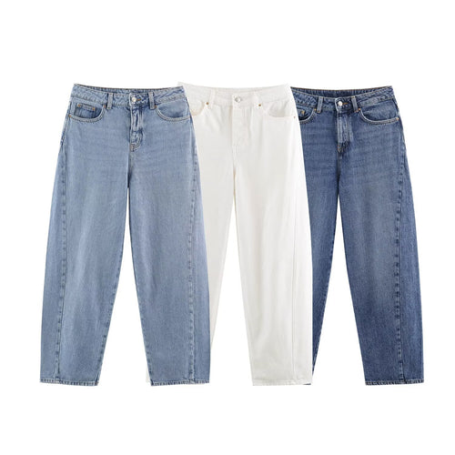 Damen Hochtaillierte weite Jeans mit geradem Bein und Cropped-Länge Echoarchiv