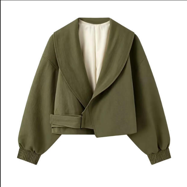 Damen 40+ Cropped Wickelblouson mit übergroßen Ballonärmeln und asymmetrischem Schnallenverschluss Echo Archiv