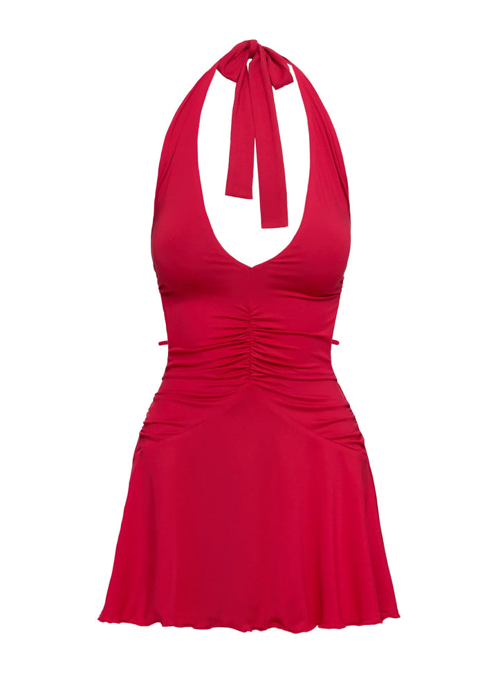 Damen Sommerkleid mit tiefem V-Ausschnitt und Raffung Echo Archiv