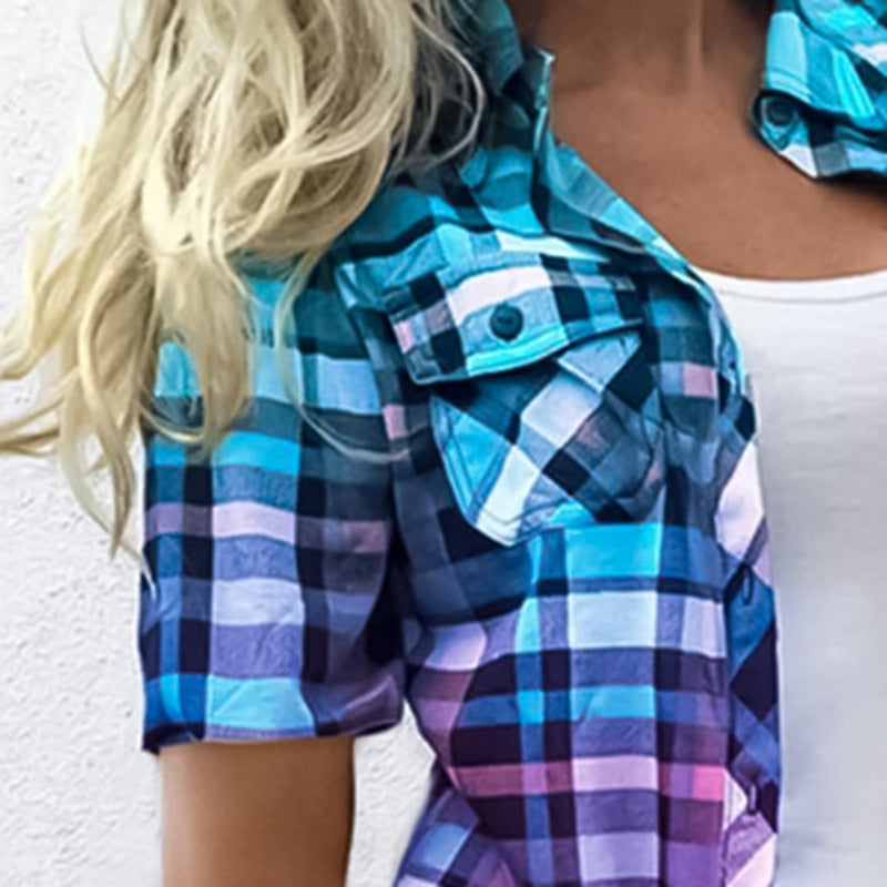 Damen nan lang geschnittenes Karoshirt mit aufgesetzten Brusttaschen und legerer Sommerpassform Echo Archiv