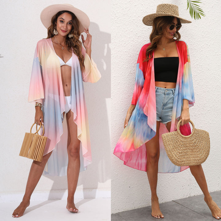 Damen eleganter Strandkimono mit buntem Tie-Dye-Design Echo Archiv