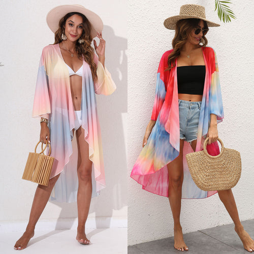 Damen eleganter Strandkimono mit buntem Tie-Dye-Design Echo Archiv