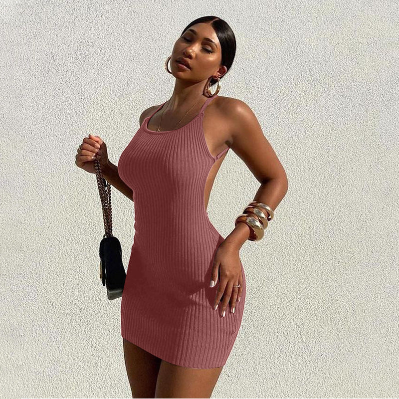 Damen figurbetontes Rippenkleid mit verstellbaren Spaghettiträgern Echo Archiv