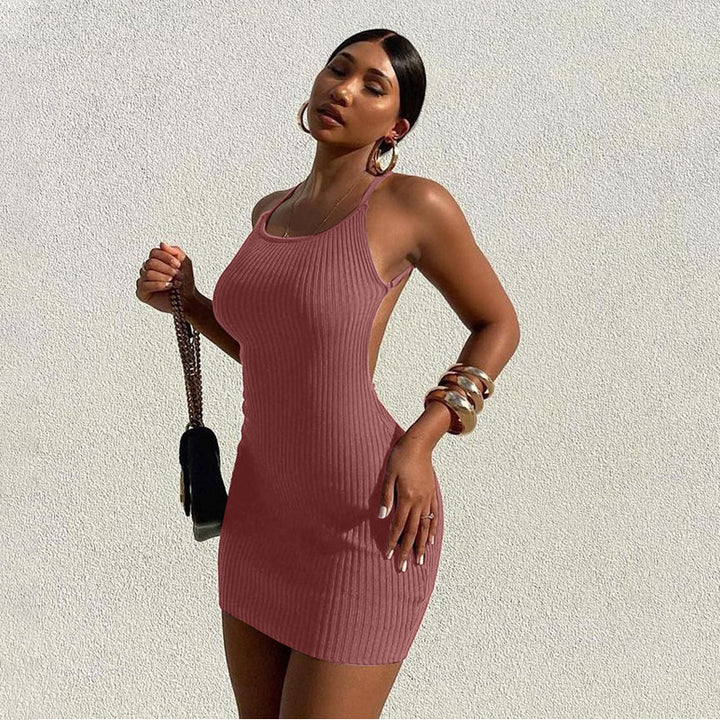 Damen figurbetontes Rippenkleid mit verstellbaren Spaghettiträgern Echo Archiv