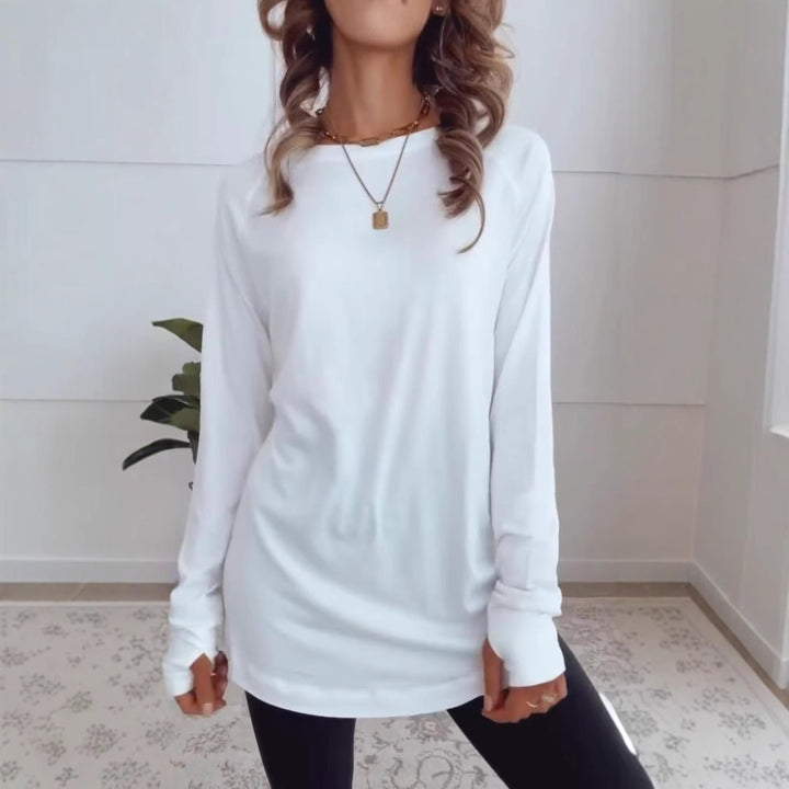 Damen nan verlängertes Langarmshirt-Tunika mit Rundhalsausschnitt und Daumenlochärmeln Echo Archiv