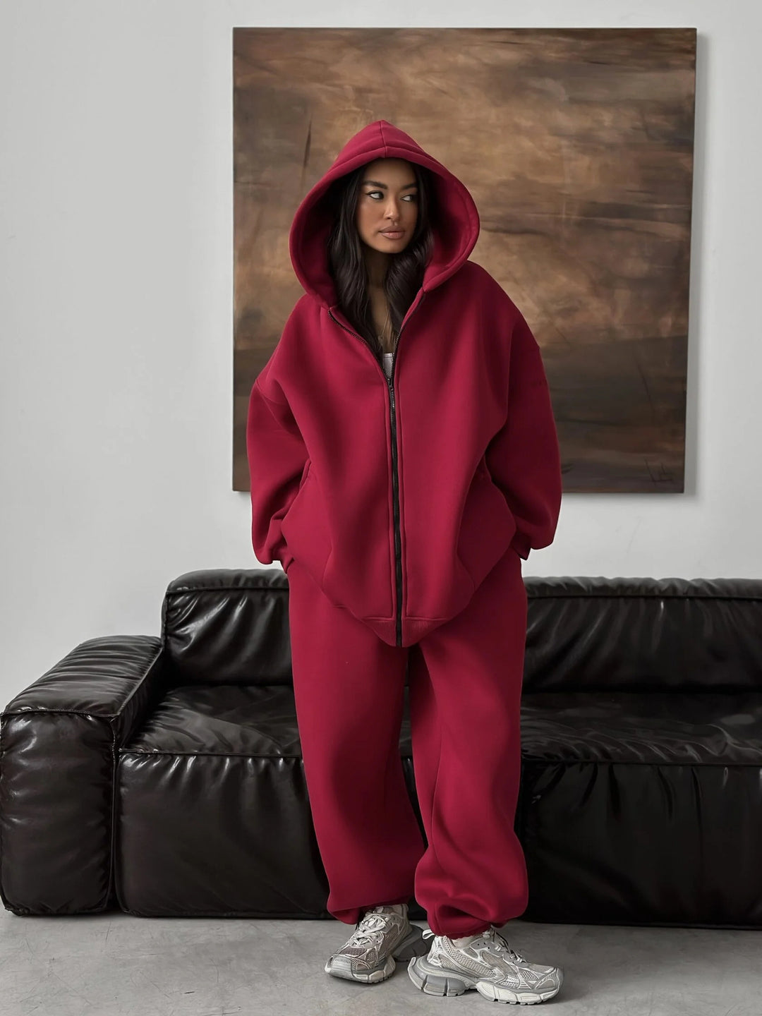 Damen Oversize-Kapuzenjacke mit verdecktem Reißverschluss und komfortabler Scuba-Optik – Célinea