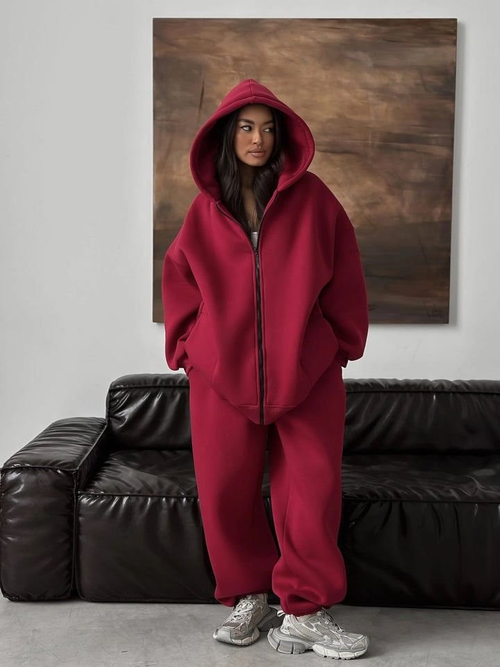 Damen Oversize-Kapuzenjacke mit verdecktem Reißverschluss und komfortabler Scuba-Optik – Célinea