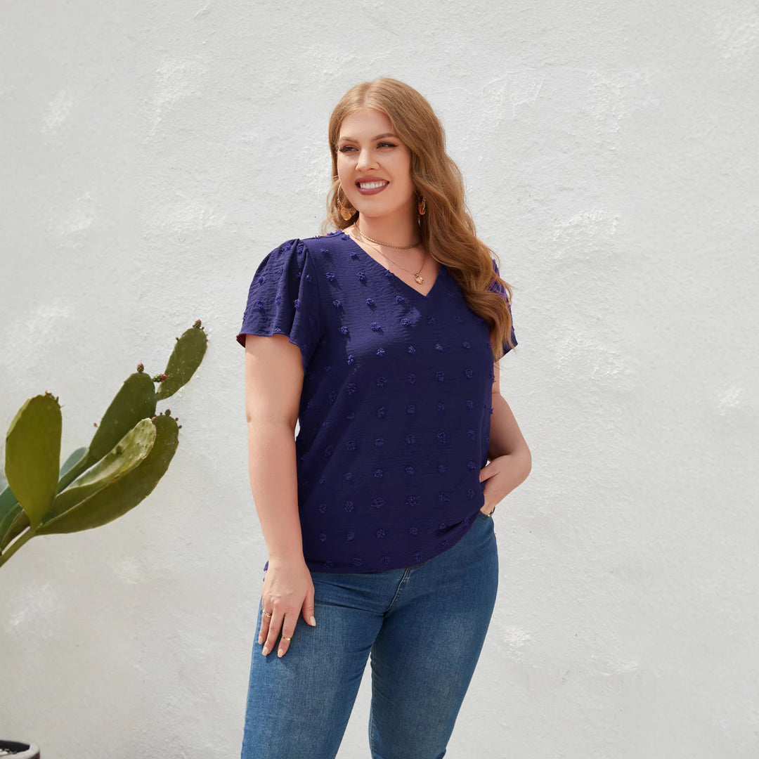 Damen Leichtes V-Ausschnitt T-Shirt mit strukturiertem Design Echo Archiv