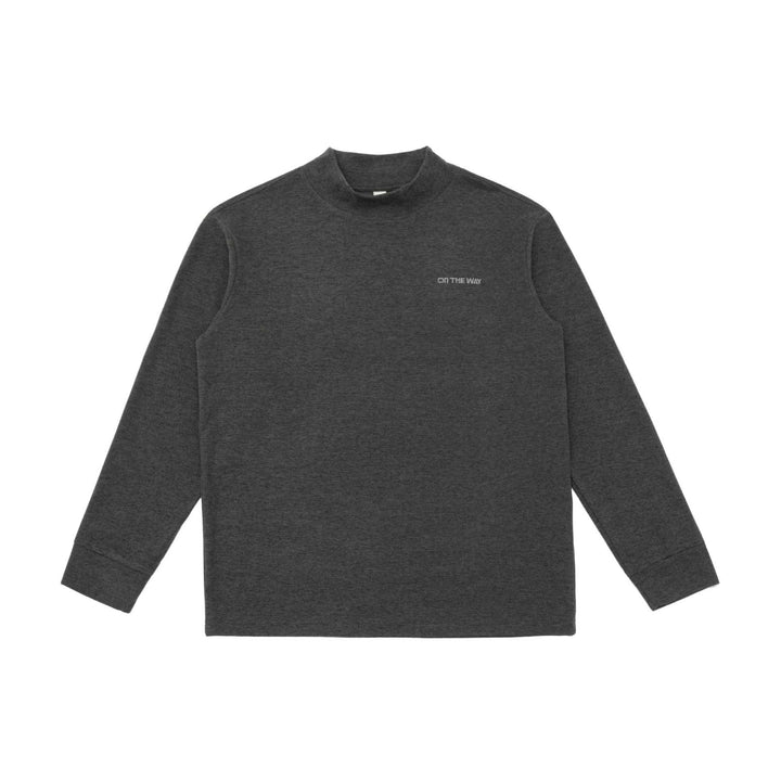 Unisex Feinstrukturierter Mockneck-Pullover aus Baumwollmix mit dezenter Bruststickerei Echoarchiv