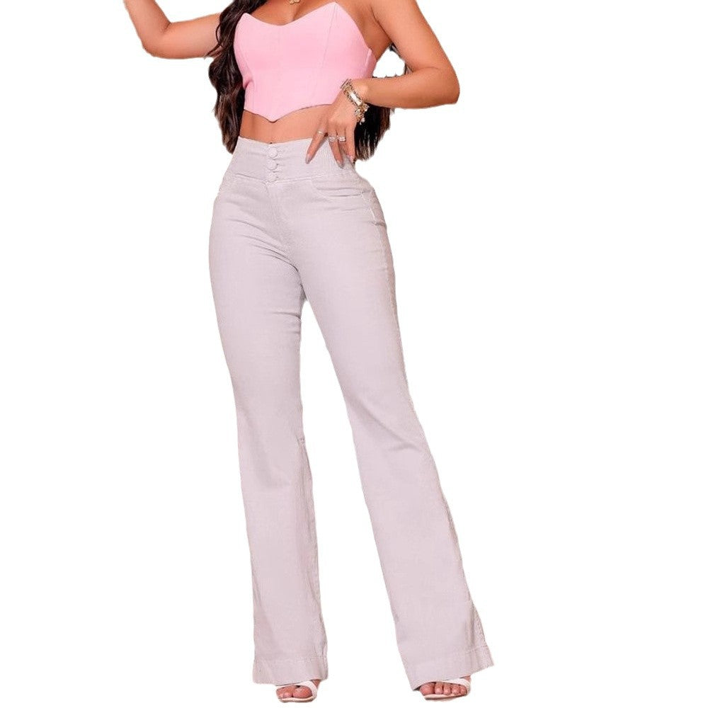 Damen nan hochtaillierte Stretch Flared Hose mit breitem Komfortbund und figurformenden Nähten Echo Archiv