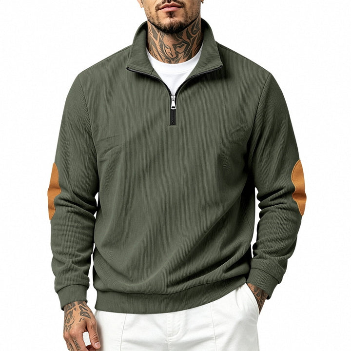Herren nan Halbzip-Sweatshirt mit Stehkragen, feiner Waffelstruktur und Lederoptik-Ellenbogenpatchs Echo Archiv