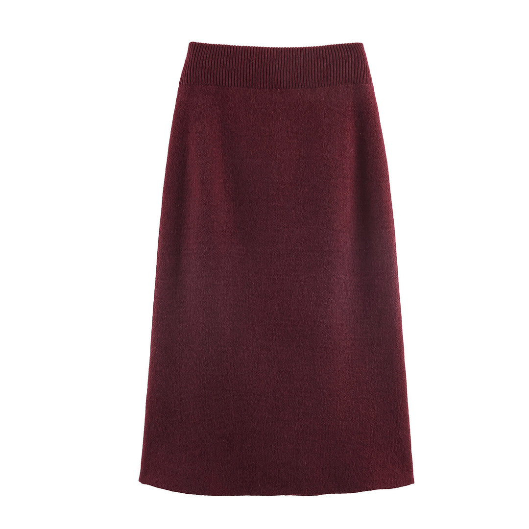 Damen knielanger A-Linien Strickrock aus Wollmix mit elastischem Bund – Mavelle