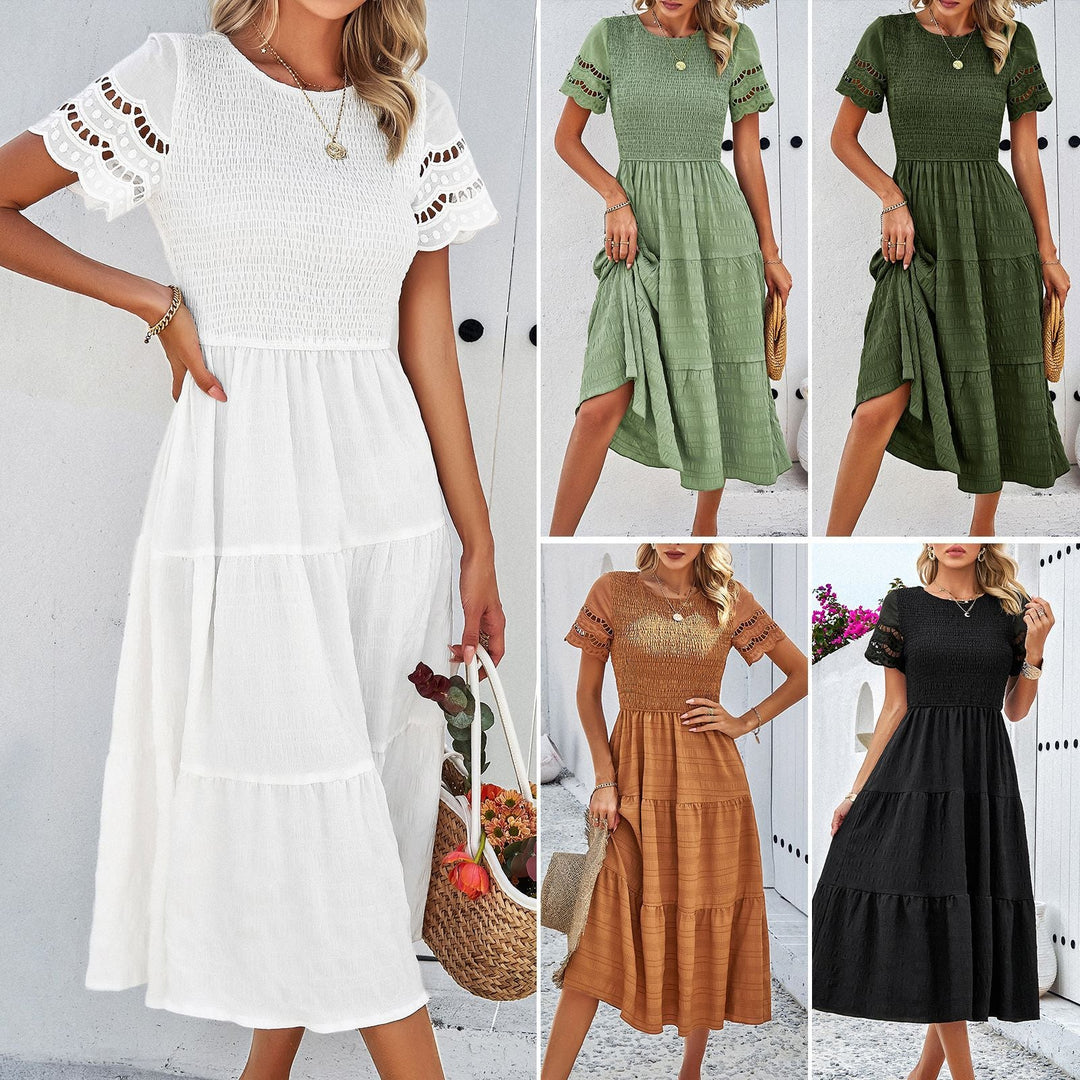 Damen Midikleid mit Puffärmeln und Elastischem Oberteil Echoarchiv