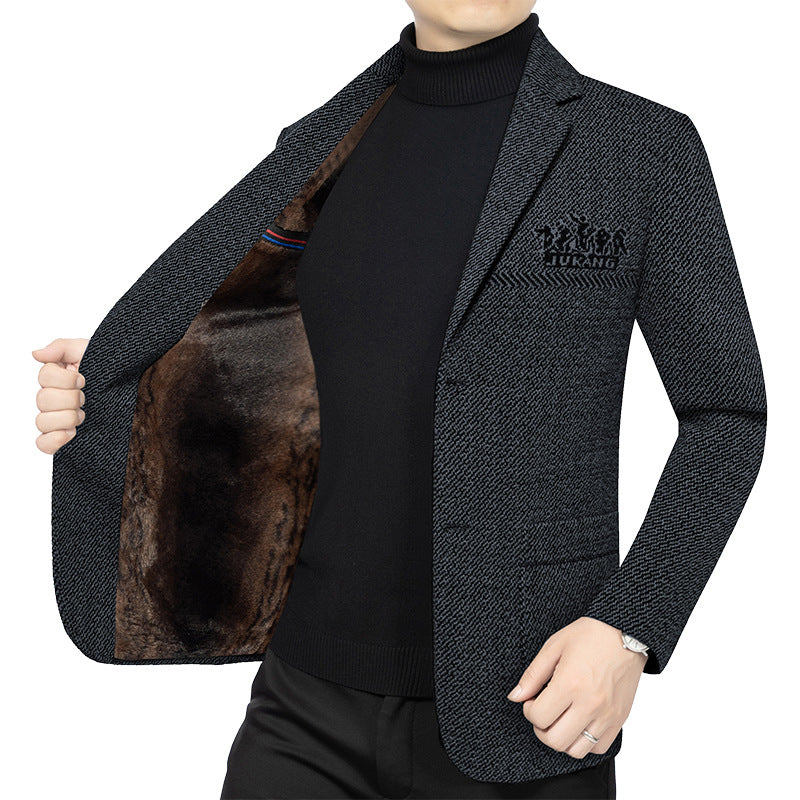 Herren Taillierter Strickblazer im Bouclé-Look mit aufgesetzten Taschen – Tianoro