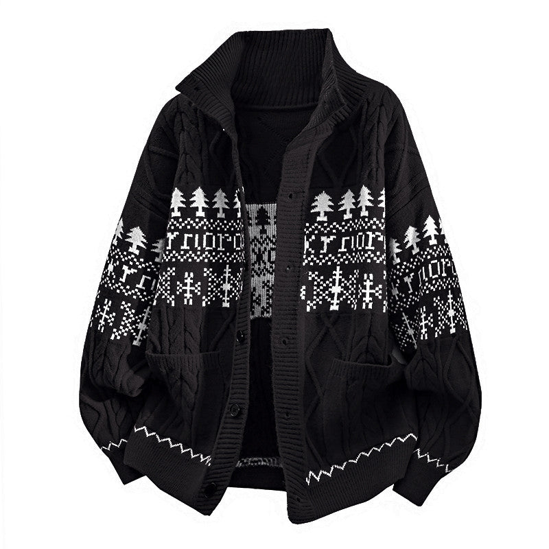 Damen nan gestrickter Norweger-Cardigan mit Stehkragen, Zopfmuster und aufgesetzten Taschen Echo Archiv
