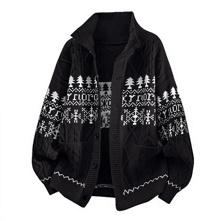 Damen nan gestrickter Norweger-Cardigan mit Stehkragen, Zopfmuster und aufgesetzten Taschen Echo Archiv