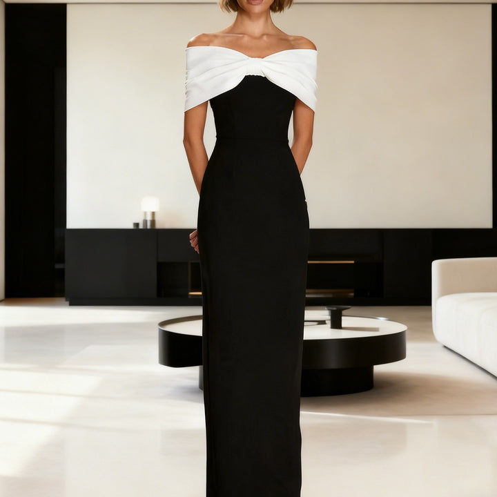 Damen Elegantes Maxikleid mit schulterfreiem Design und tailliertem Schnitt Echo Archiv