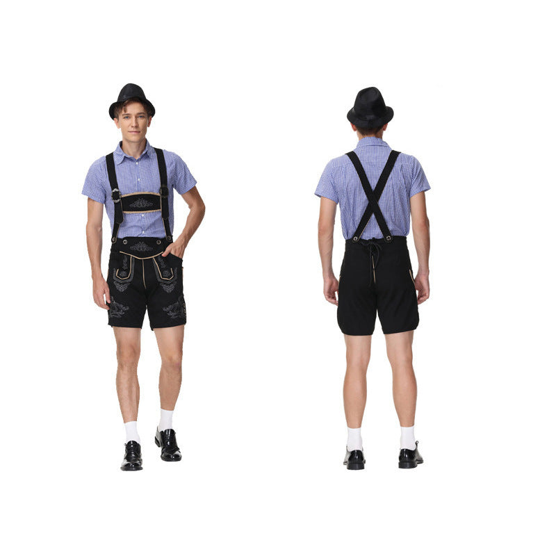Herren nan moderne kurze Trachtenlederhose mit Kreuzträgern, dekorativer Stickerei und funktionalen Taschen Echo Archiv