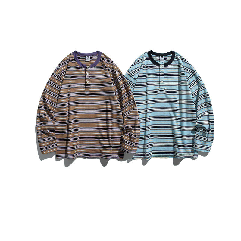 Unisex Gestreiftes Longsleeve-Henleyshirt im Oversize-Relaxed-Fit Echoarchiv