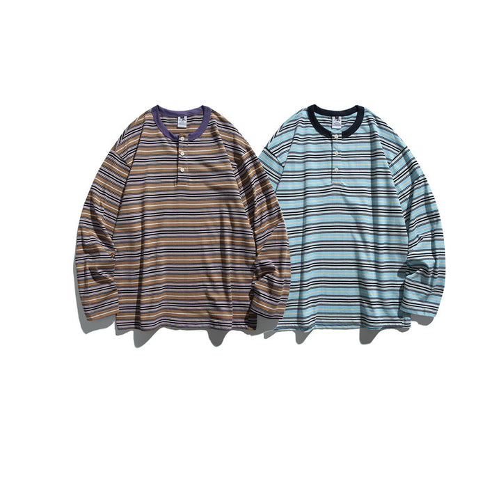 Unisex Gestreiftes Longsleeve-Henleyshirt im Oversize-Relaxed-Fit Echoarchiv